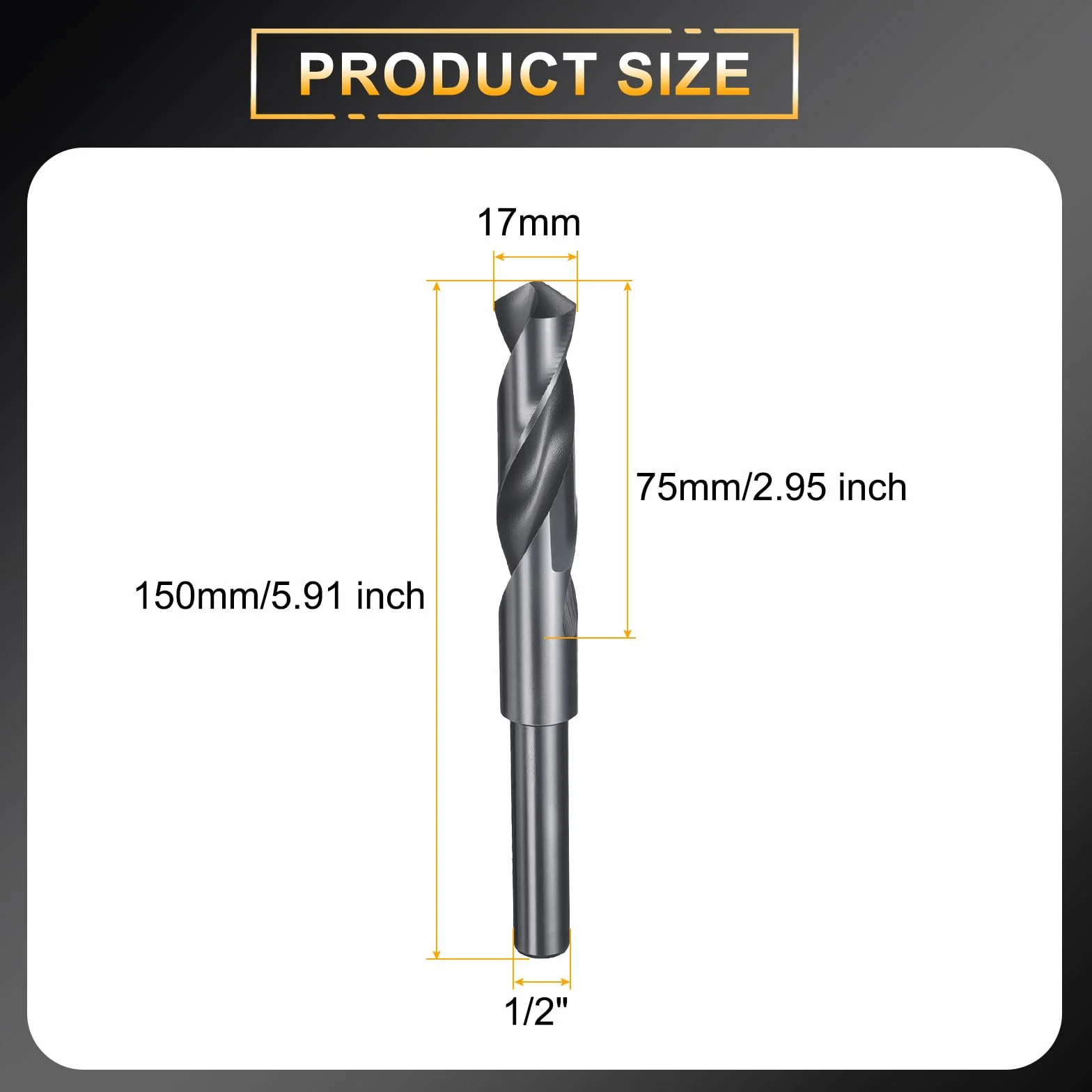 QUARKZMAN 17 mm trzpień wiertła 1/2", zredukowany trzpień, okrągły, 4241, stal szybkotnąca, azotowanie, czarna, standardowa końcówka 118°, do tworzywa sztucznego, drewna, miedzi, aluminium, żelaza