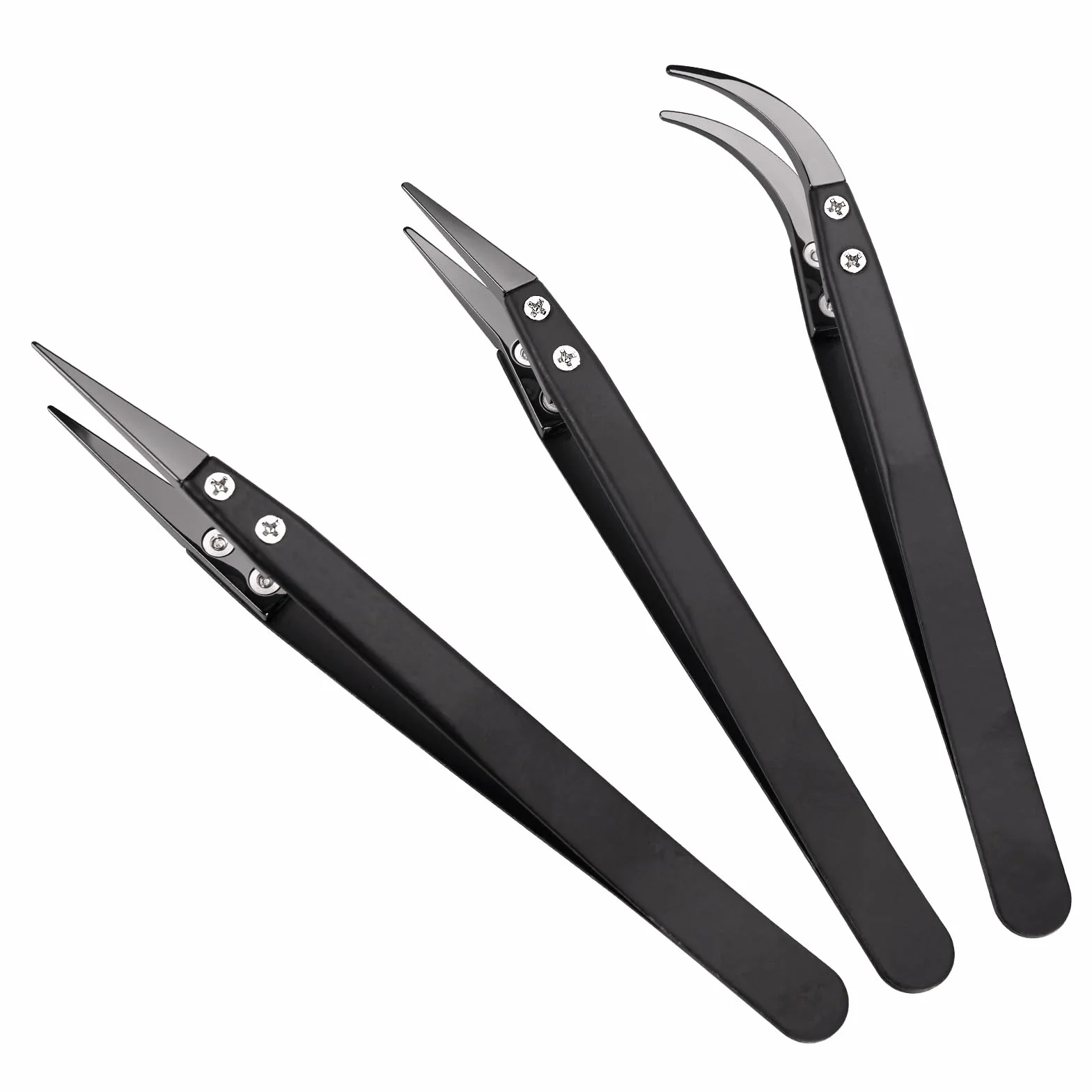 MMOBIEL 3 -PC. SET CERMIC TIPS SUTERING Pinteezje proste ciepło -odporne na 1600 c / 3000 F do naprawy elektronicznej, biżuterii, komputerów, laboratoryjnego rapu itp. -Czarny