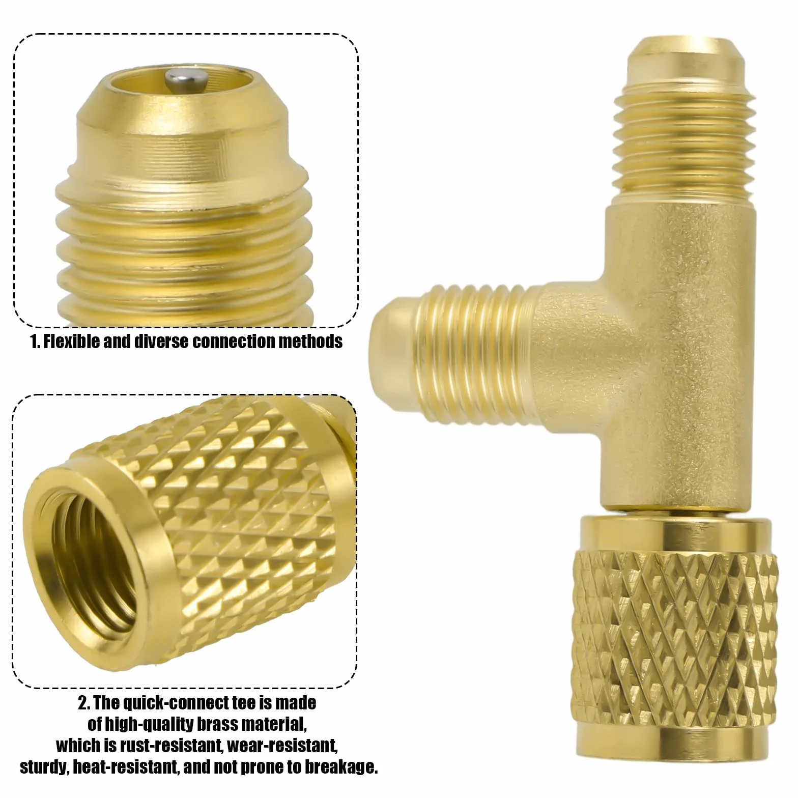 2szt Szybkozłączki Trójnik Dostępowy, 1/4'' Mosiężny Zawór SAE Adapter Trójnika do Części Klimatyzacyjnych do Manometru R22 R12 R134 Kolektor Pompy Próżniowej Głębokiej