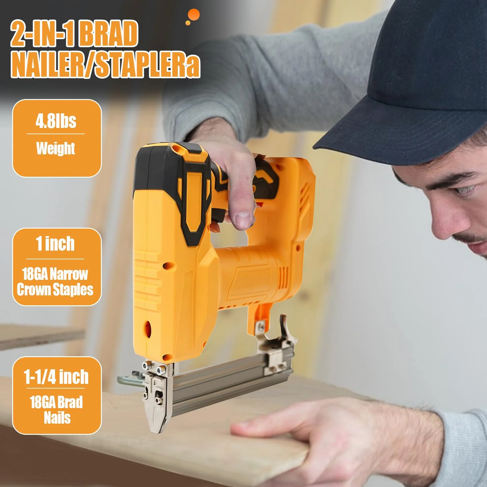 Akumulatorowa gwoździarka Brad do akumulatora Dewalt 18 V 20 V, elektryczna gwoździarka 2 w 1 18 GA, 1000 prostych gwoździ i gwoździ 500 U w zestawie do majsterkowania i obróbki drewna