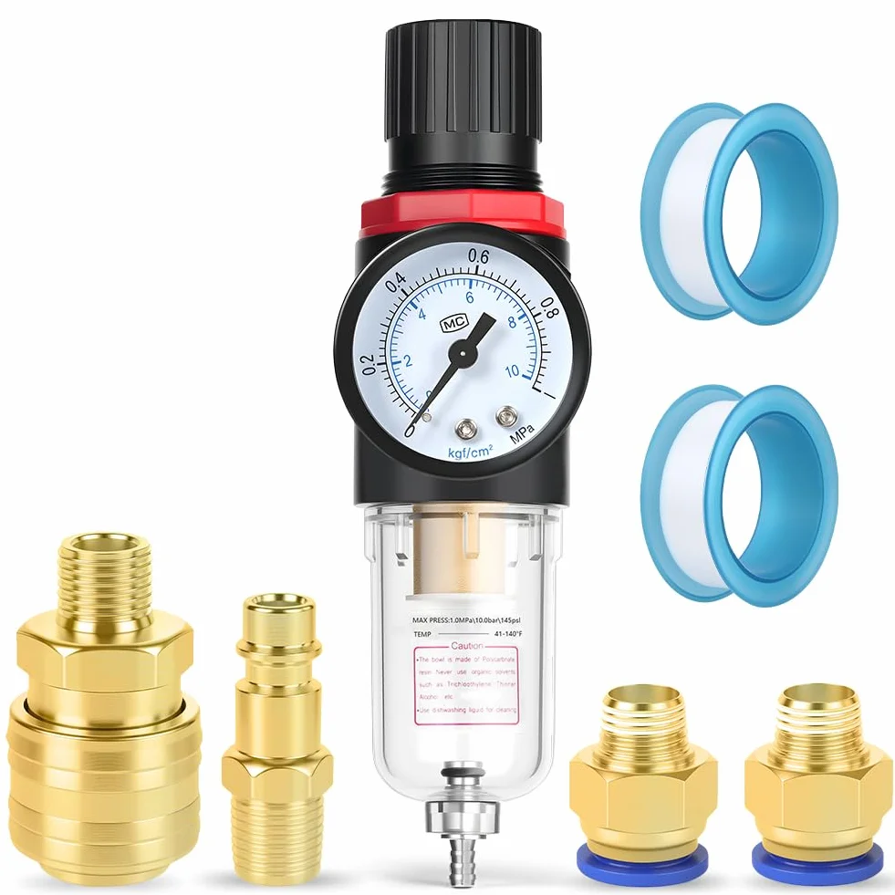 Regulator ciśnienia powietrza 1/10.2 cm, regulator filtra sprężonego powietrza, separator wody, smarownica do pułapki wilgoci/oleju, zestaw akcesoriów do narzędzi pneumatycznych