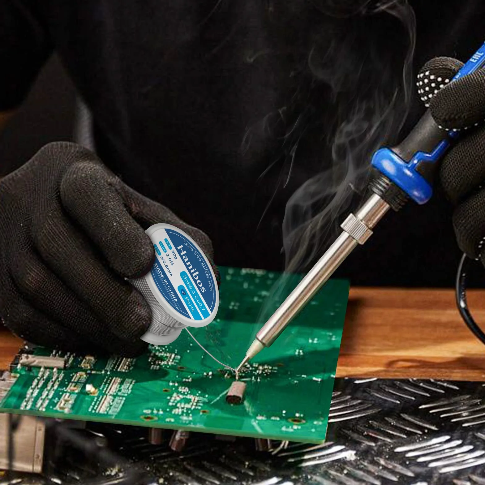 Cyna lutownicza 0,8 mm 30g, Hanibos Cyna z dodatkiem pomocniczym Sn99,3 Cu0,7 drut lutowniczy z rdzeniem kolofonowym do lutowania elektrycznego i prac domowych
