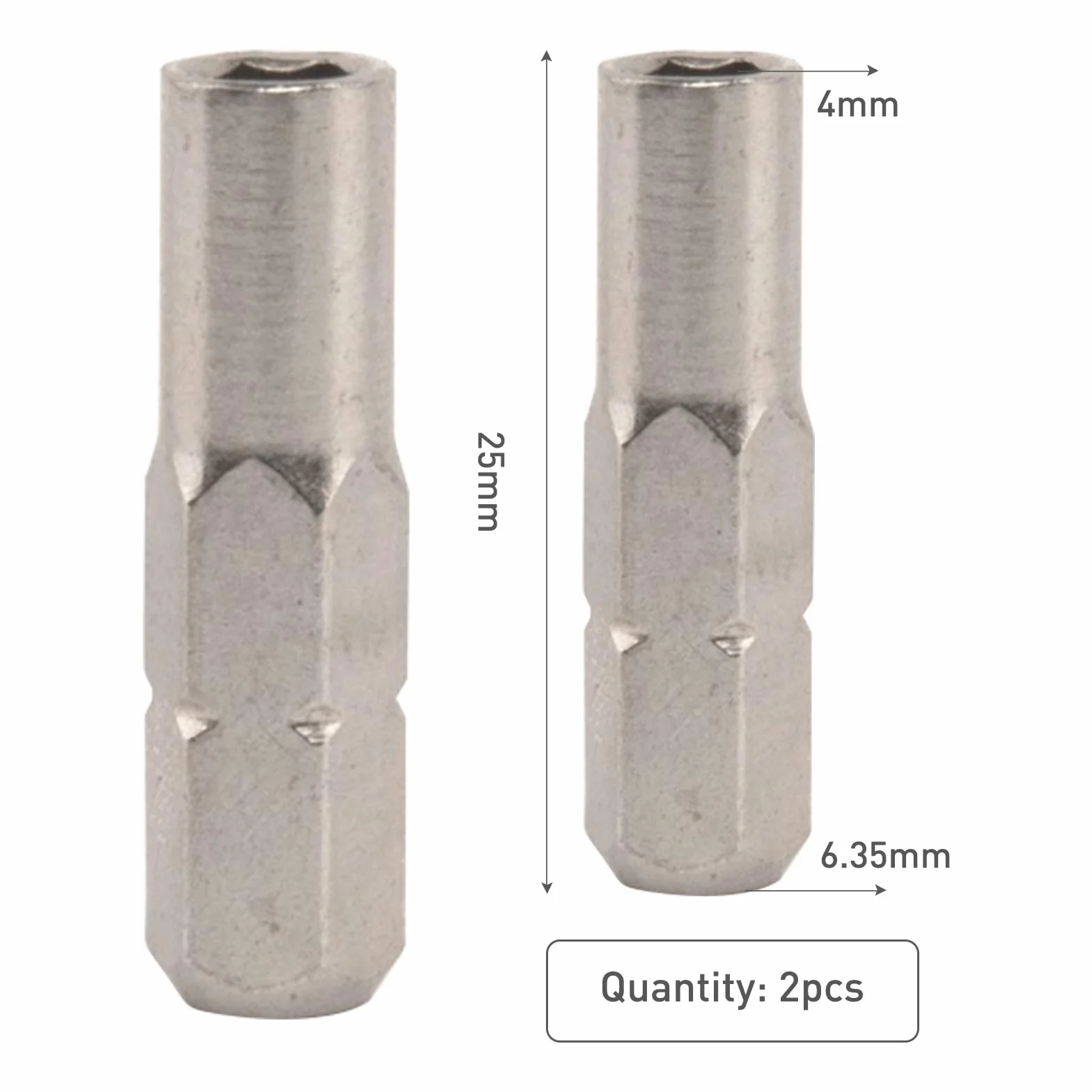 2 sztuki sześciokątnych nasadek wkrętakowych, adapter bitowy 1/4 cala, niklowany, magnetyczny konwerter sześciokątny, uchwyt 6,35 mm do 4 mm