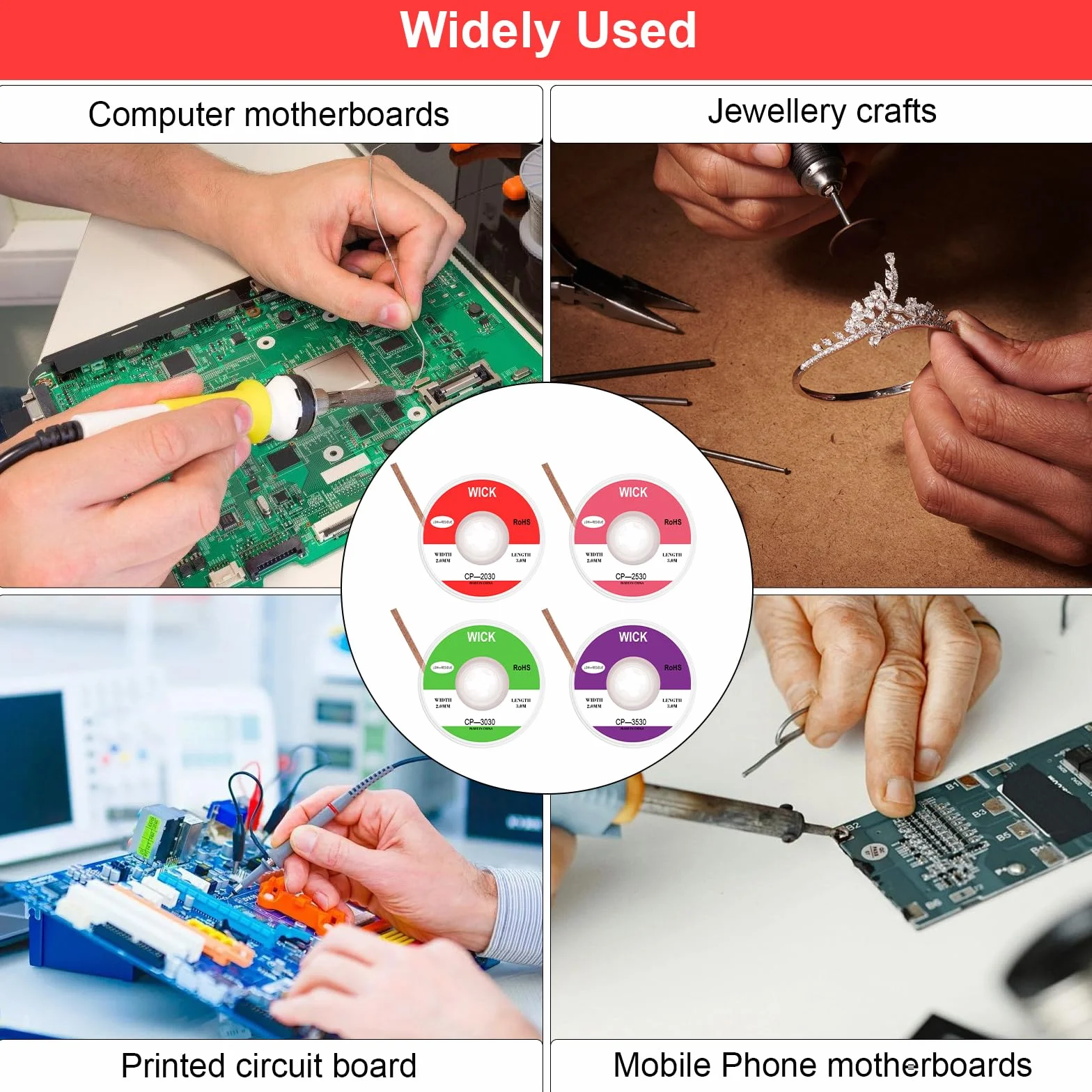 plecionka do odsysania, 4 sztuki drutu do odsysania z czystego miedzi, plecionka 2mm 2.5mm 3mm 3.5mm, gnioty do odsysania, plecionka do odsysania bez potrzeby czyszczenia, akcesoria do