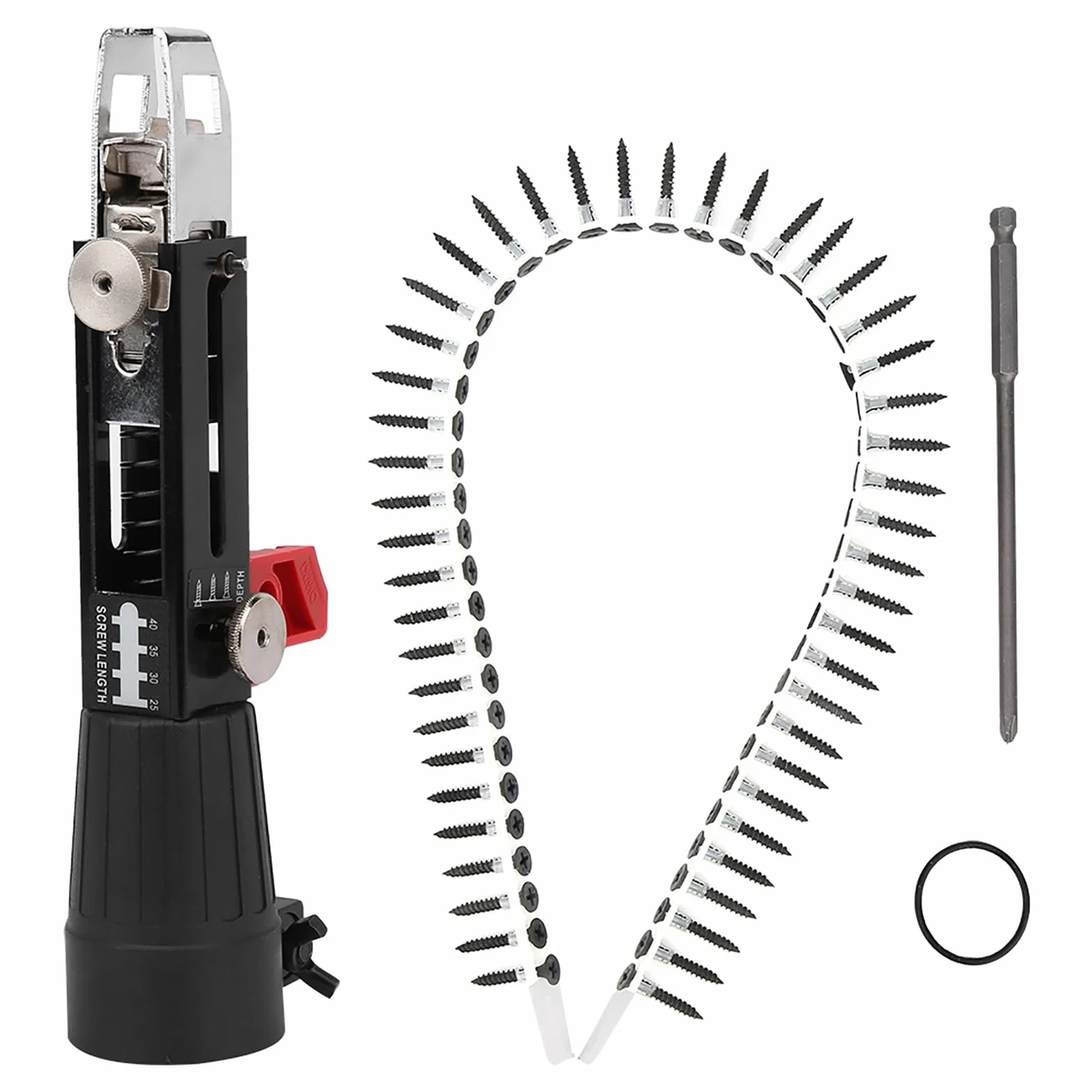 Adapter do Pistoletu do Gwoździ łańcuchowych, Automatyczny łańcuchowy Pistolet do Gwoździ ze Stopu Aluminium Sprzęt do Dokręcania Wkrętów do Wiertarki Elektrycznej Narzędzie do Obróbki Drewna, Zainsta