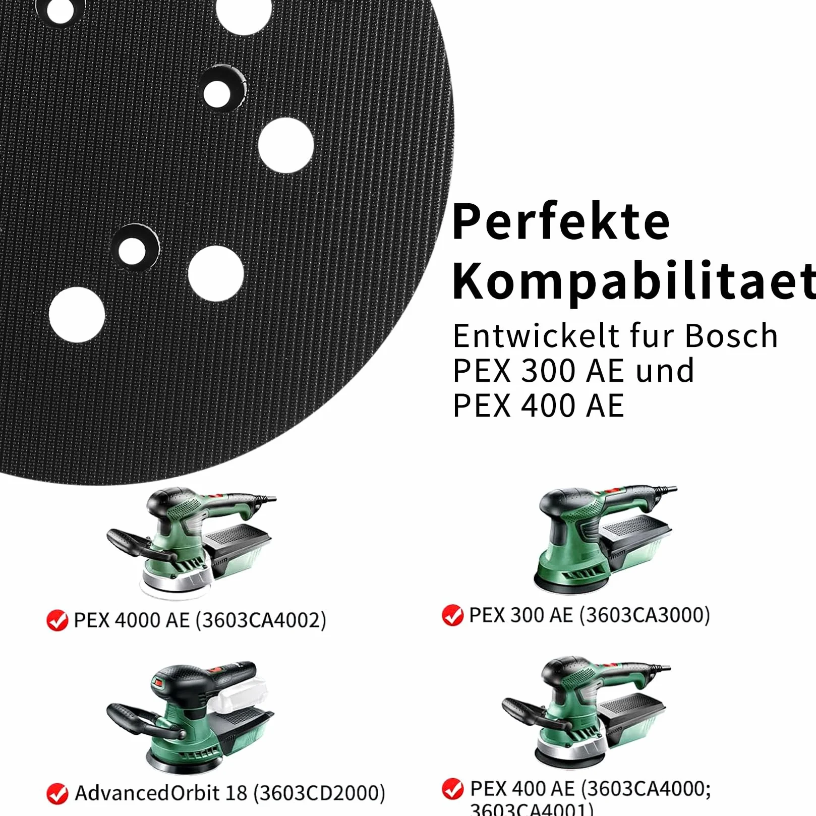 Talerz szlifierski 125 mm, płyta szlifierska 125 mm z 8 otworami, kompatybilna z Bosch PEX 300 AE PEX 400 AE, szlifierka mimośrodowa, talerz szlifierski, płyta szlifierska z systemem Hook i Loop do