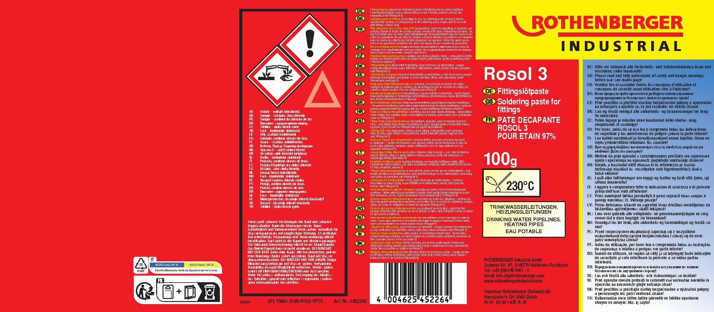 ROTHENBERGER Industrial Rosol 3, pasta do lutowania złączek, 100 g, 045226E