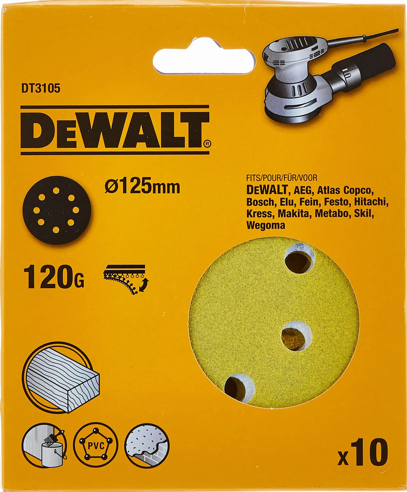 DeWALT Tarcza szlifierska 125 mm K120 8-L 10 sztuk, DT3105-QZ