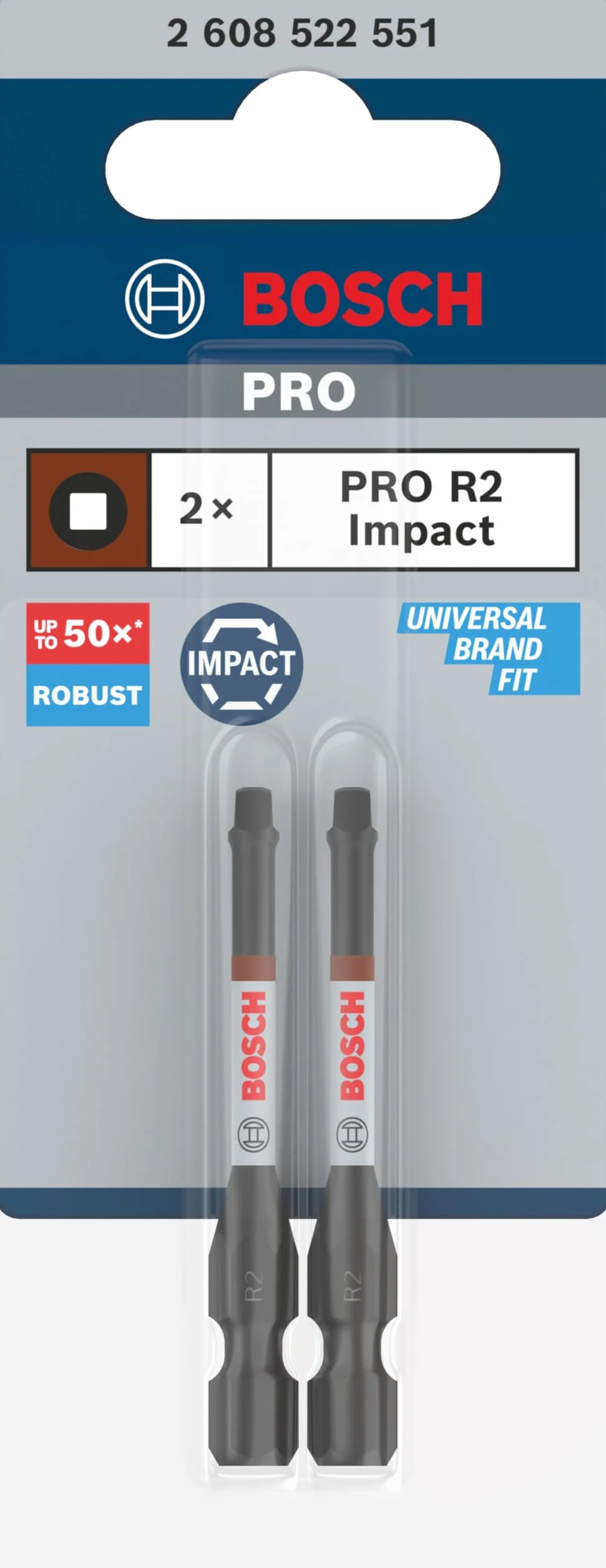 Bosch 2x Bit PRO Robertson Impact (125 x 50 mm, Professional Akcesoria Śrubokręt, Śrubokręt)