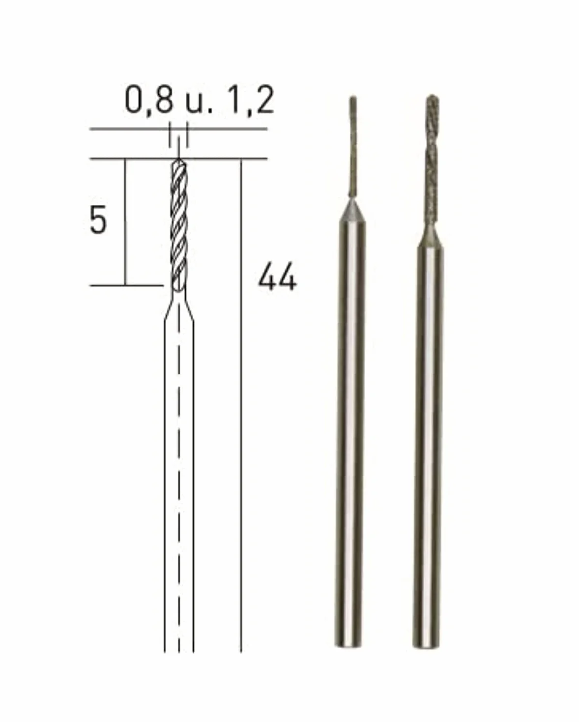 Proxxon 28255 wiertło spiralne diamentowe 2 sztuki 0,8 + 1,2 mm, srebrne