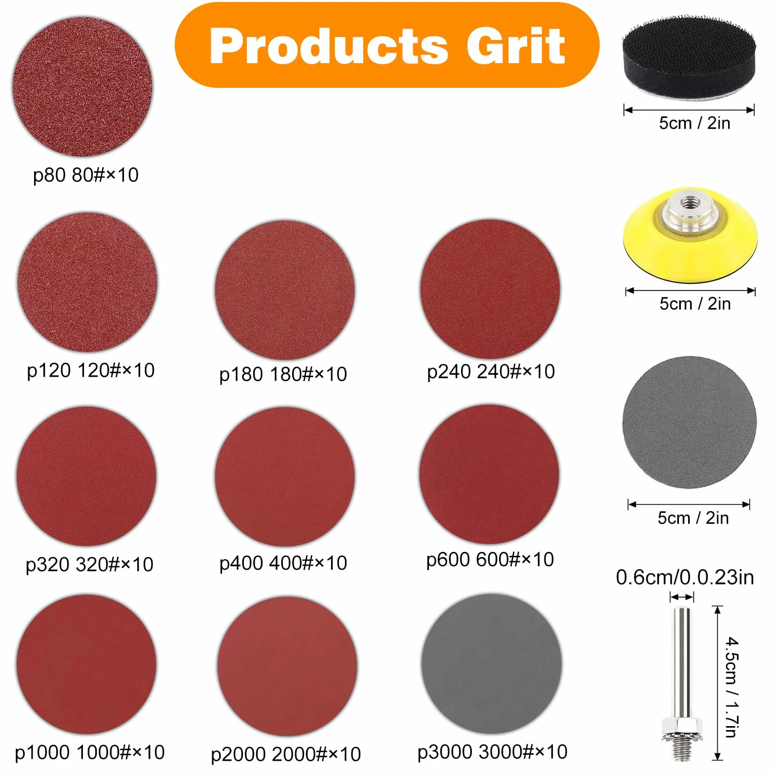 KONGMING 100 sztuk tarcza szlifierska 50 mm Ziarnistość haczyka i pętli 80 120 180 240 320 400 600 1000 2000 3000 Podkładka szlifierska 2 cale Wiertło Szlifierskie Mocowanie