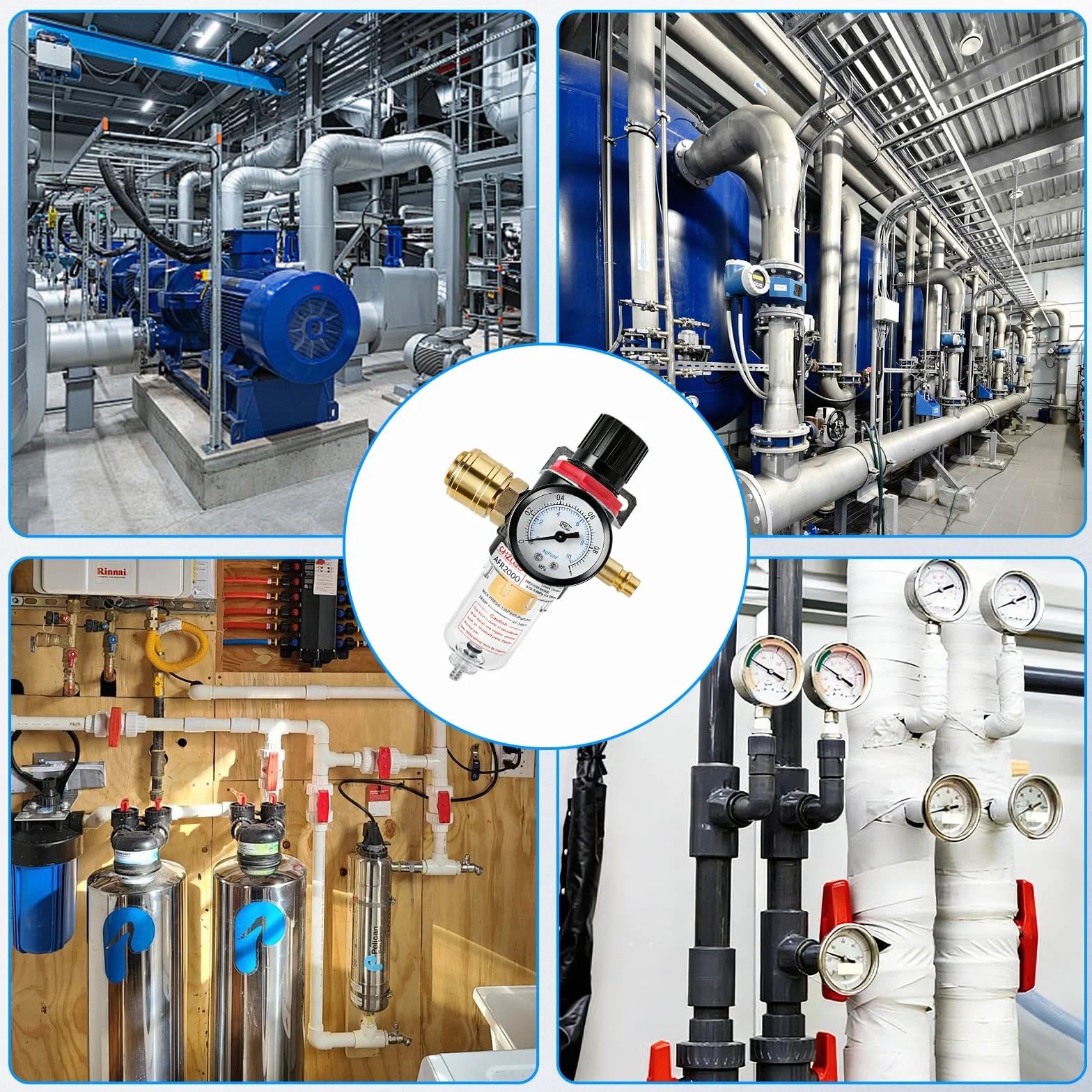 Mineup Reduktor ciśnienia sprężonego powietrza 1/4 cala, separator wody sprężonego powietrza, regulator sprężonego powietrza z separatorem wody, szybkozłączkami, reduktor ciśnienia sprężarki do filtra