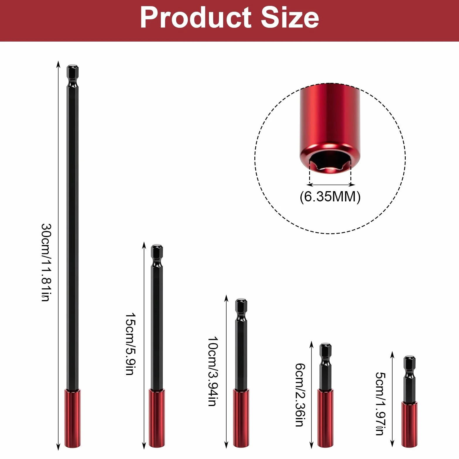 5-częściowy zestaw przedłużek bitów 1/4" z uchwytem sześciokątnym. Długie przedłużki bitów 50/60/100/150/300mm. Magnetyczne przedłużki bitów do wiertarki udarowo-srubowej i śrubokrętu