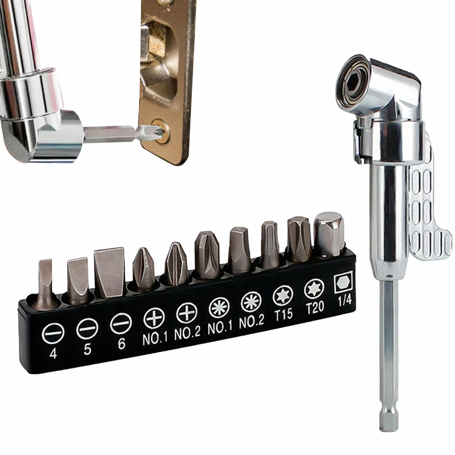 Right Angle Drill, Screwdriver Bit Set, Drill 90 Right Angle, Pocket Screwdriver, Extension Right Angle Drill, Versatile Right Angle Design Comprehensive Screwdriver Set for Men Husband Dad